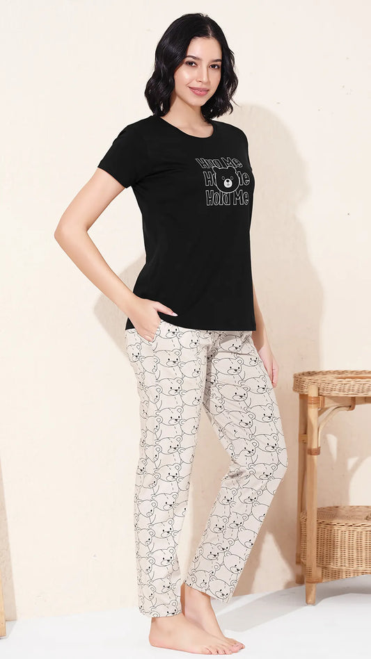 Black Printed Half Sleeves Round Neck