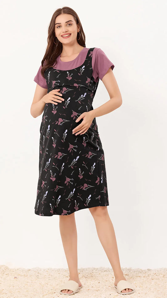 Black Printed Half Sleeves Round Neck