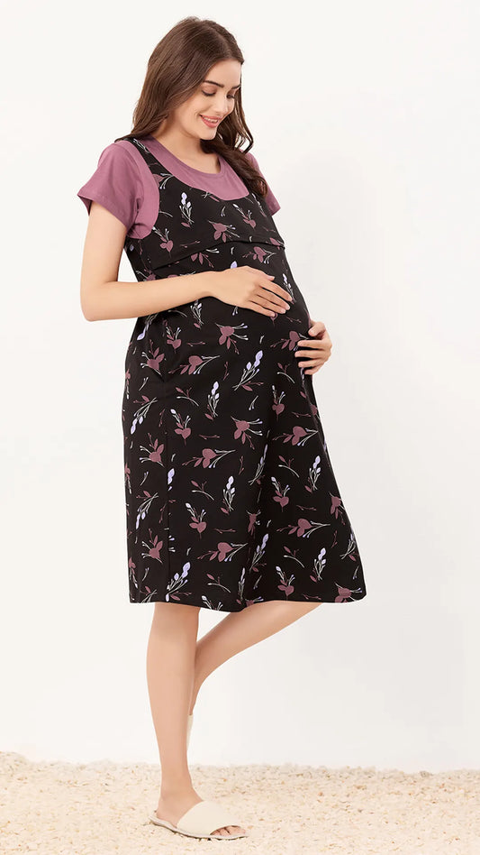 Black Printed Half Sleeves Round Neck