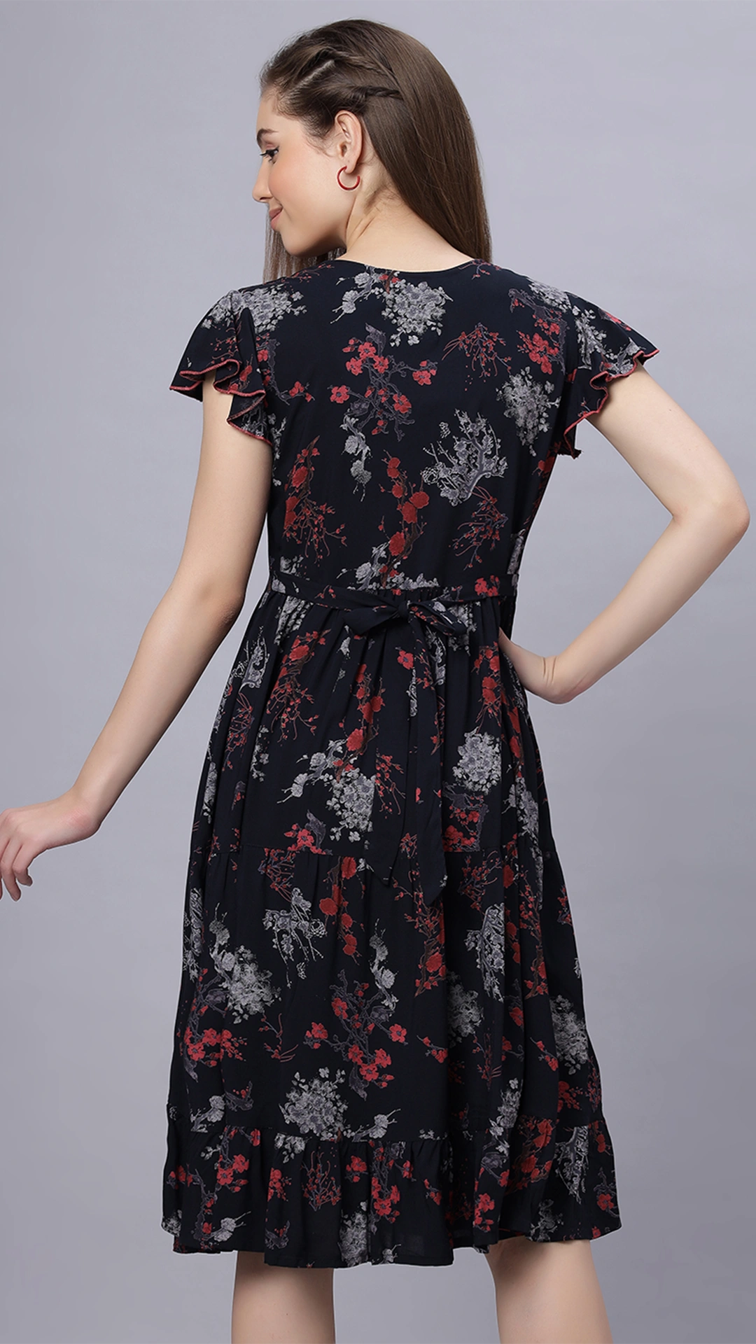 Sukanya Comfortable Women's Full Length Cotton Blend Half Sleeves Nighty, Black, Soft and Elegant Print Sleepwear