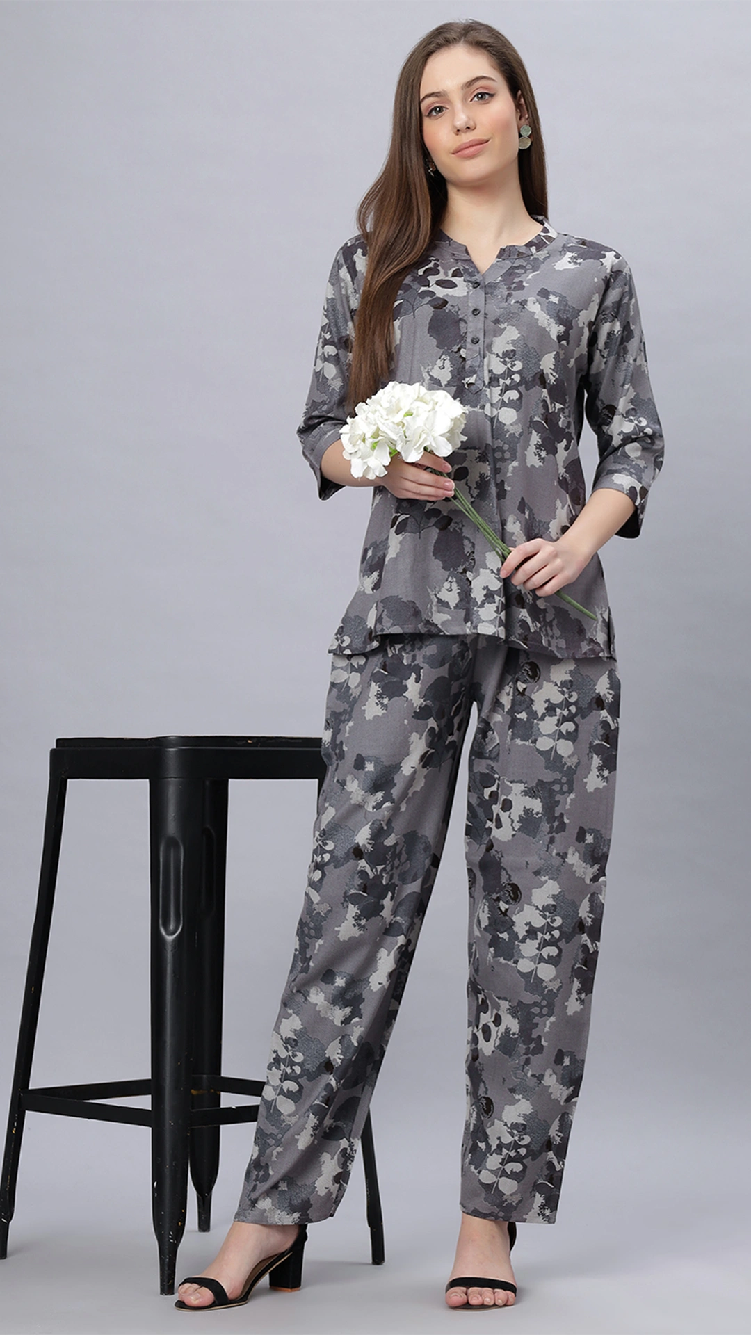 Sukanya Comfortable Women's Cotton Blend Half Sleeves Night Suit, Soft and Elegant Print Sukanya Comfortable Women's Cotton Blend Half Sleeves Night Suit, Gray, Soft and Elegant Print Sleepwear