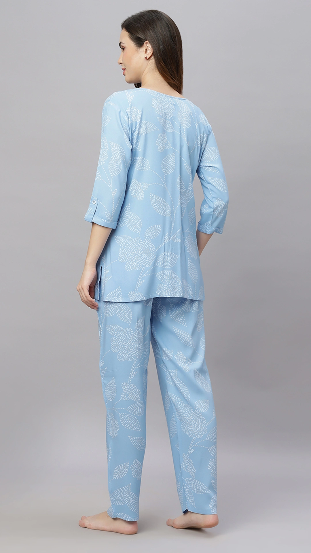 Sukanya Comfortable Women's Cotton Blend Half Sleeves Night Suit, White, navy Blue & Sky Blue, Soft and Elegant Print Sleepwear