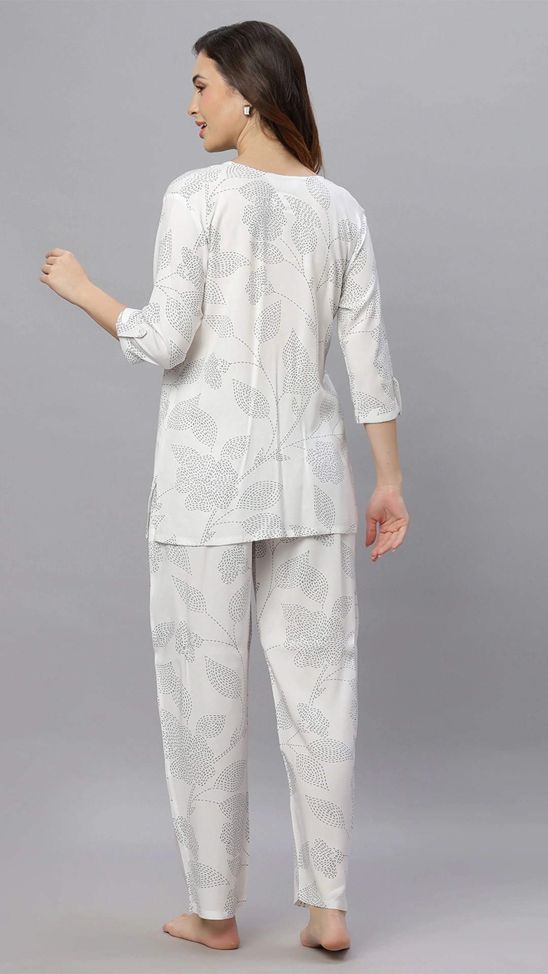 Sukanya Comfortable Women's Cotton Blend Half Sleeves Night Suit, White, navy Blue & Sky Blue, Soft and Elegant Print Sleepwear