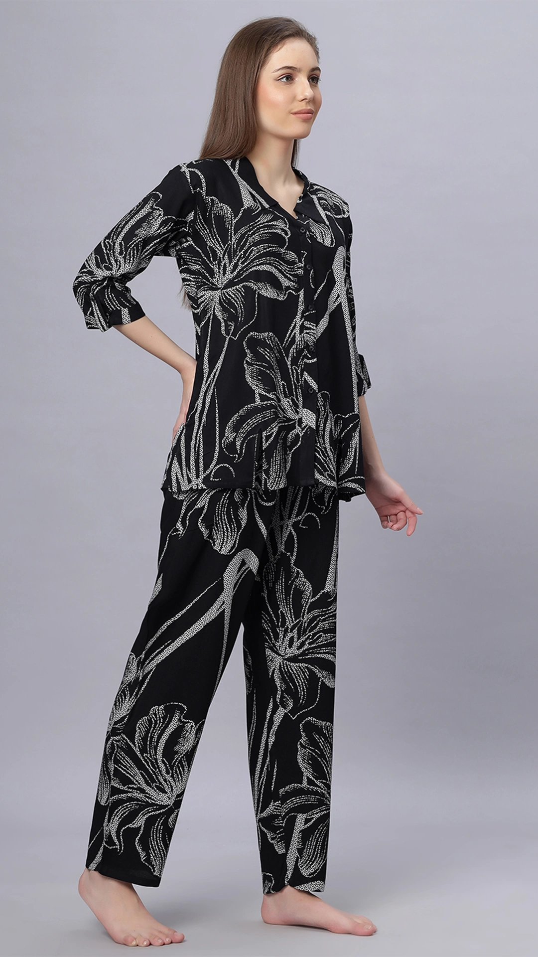 Sukanya Comfortable Women's Cotton Blend Half Sleeves Night Suit, Black, Soft and Elegant Print Sleepwear