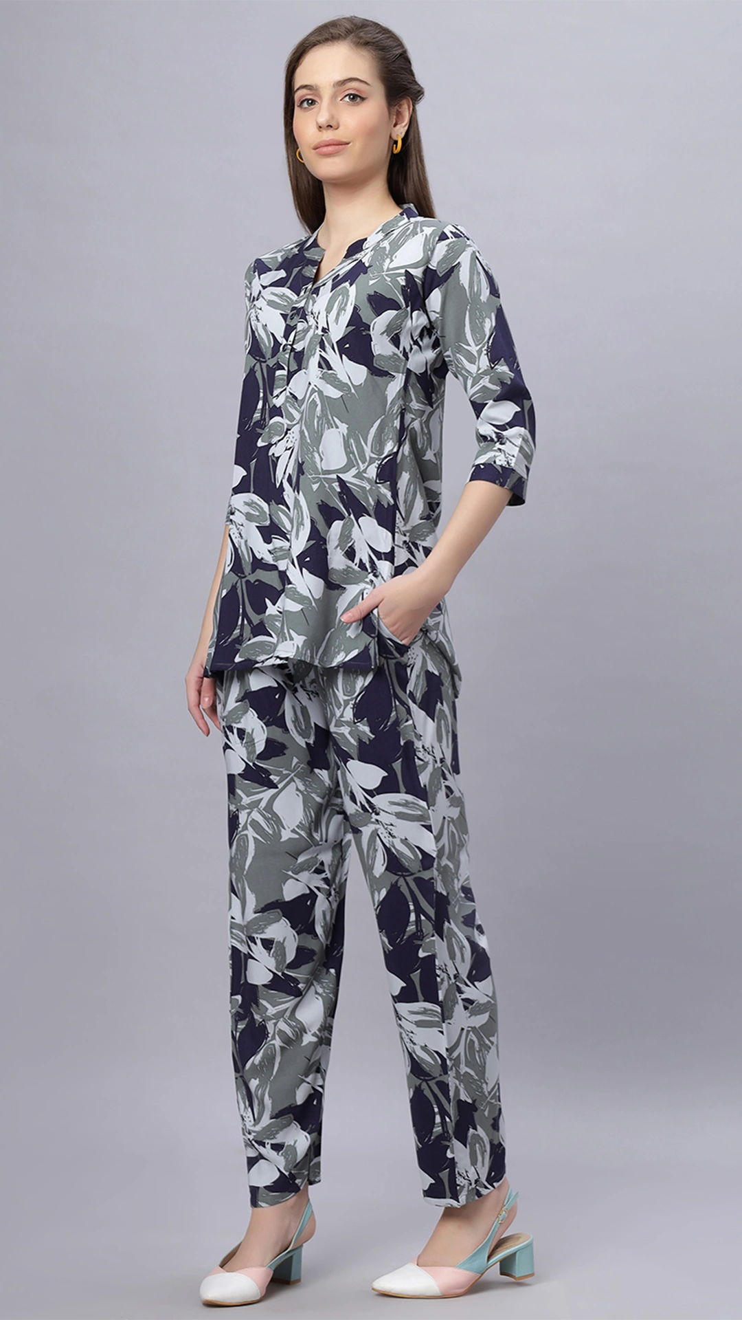 Sukanya Comfortable Women's Cotton Blend Half Sleeves Night Suit - Black and Navy Blue, Soft and Elegant Print Sleepwear