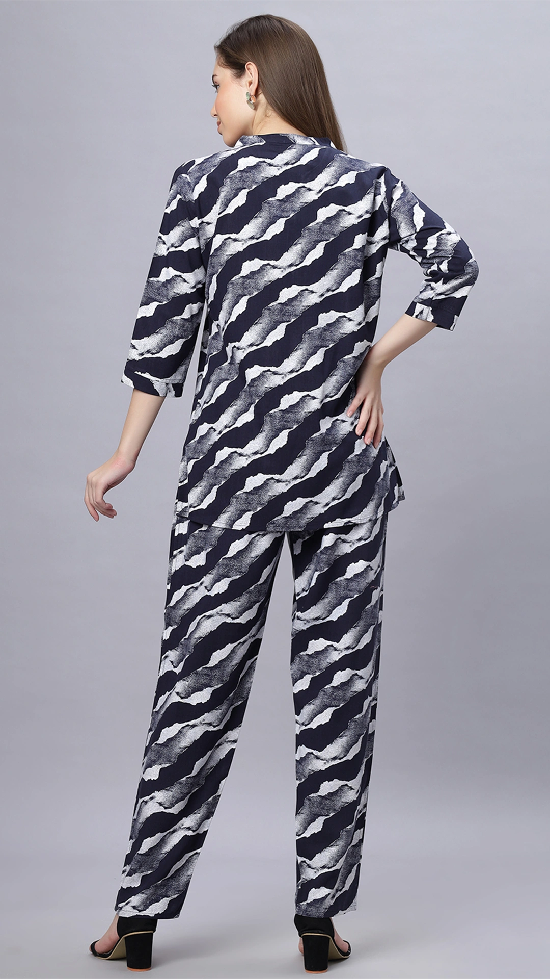 Sukanya Comfortable Women's Cotton Blend Half Sleeves Night Suit - Black & Navy Blue, Soft and Elegant Print Sleepwear