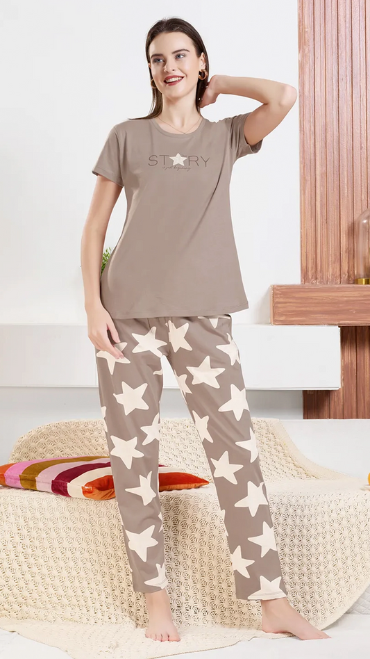Mauve Printed Half Sleeves Round Neck