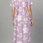 Sukanya Women's Floral Print Lounge Wear Gown -  Poly Cotton, Regular Fit, Half Sleeves, Round Neck, Light Purple, Light Green & Sky Blue