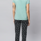 Sukanya Women's Printed Top & Pyjama Set - Pista, Regular Fit, Ideal For Lounge Wear, Sinker Fabric, Half Sleeve, Round Neck