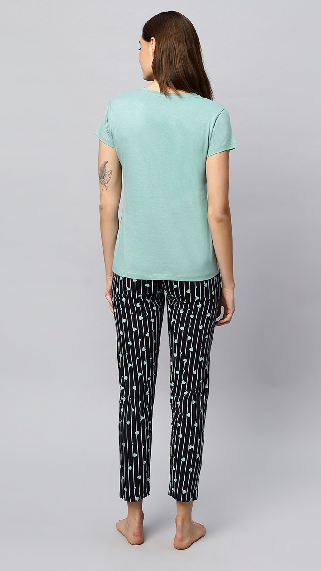 Sukanya Women's Printed Top & Pyjama Set - Pista, Regular Fit, Ideal For Lounge Wear, Sinker Fabric, Half Sleeve, Round Neck