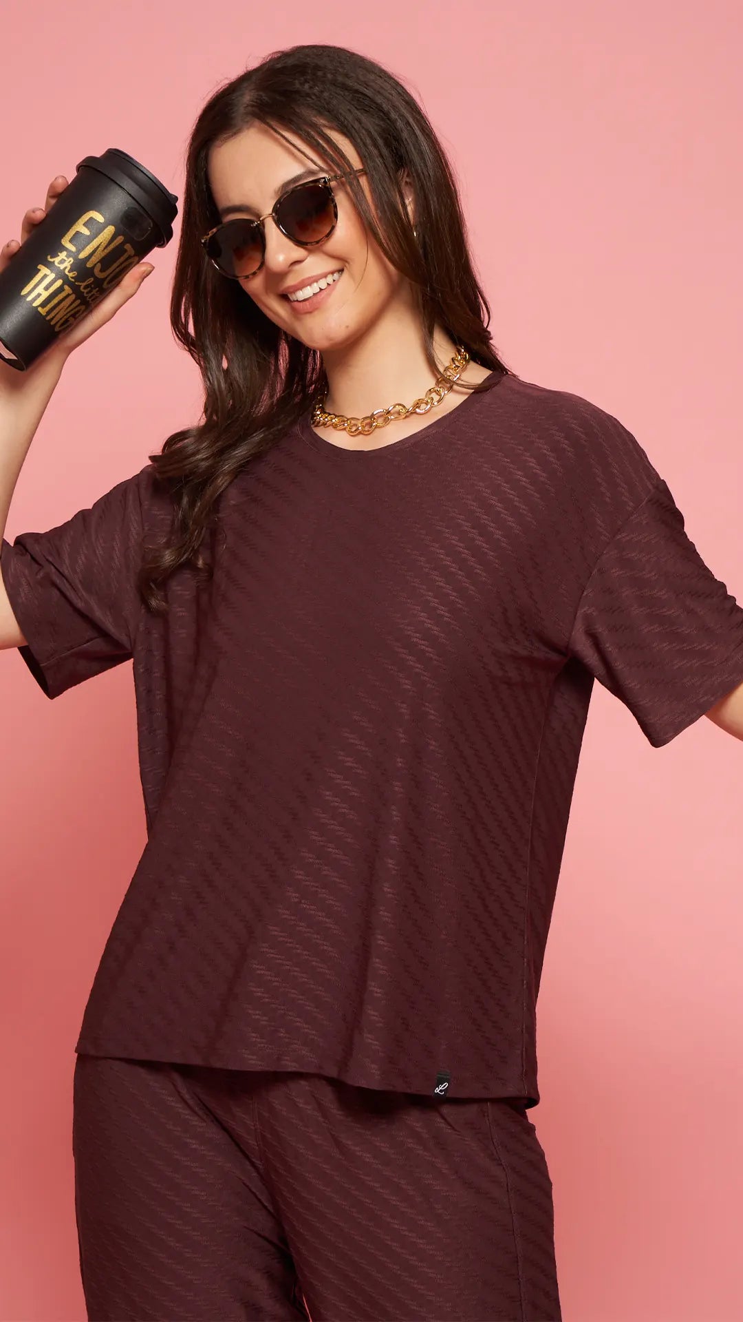Lunica Women's Printed Sinker Nightsuit Set , Regular Fit Loungewear , Ideal for Women , Lounge Wear Nightdress Pyjama Set Sleepwear , Mauve Printed Half Sleeves Round Neck