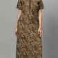 Sukanya Women's Printed Lounge Wear Gown -  Regular Fit, Ideal For: Women's, Occasion Type: Lounge Wear, Fabric Type: Viscose Polyster, Sleeve Type: Half Sleeves, Color: Mustard, Collar: V neck