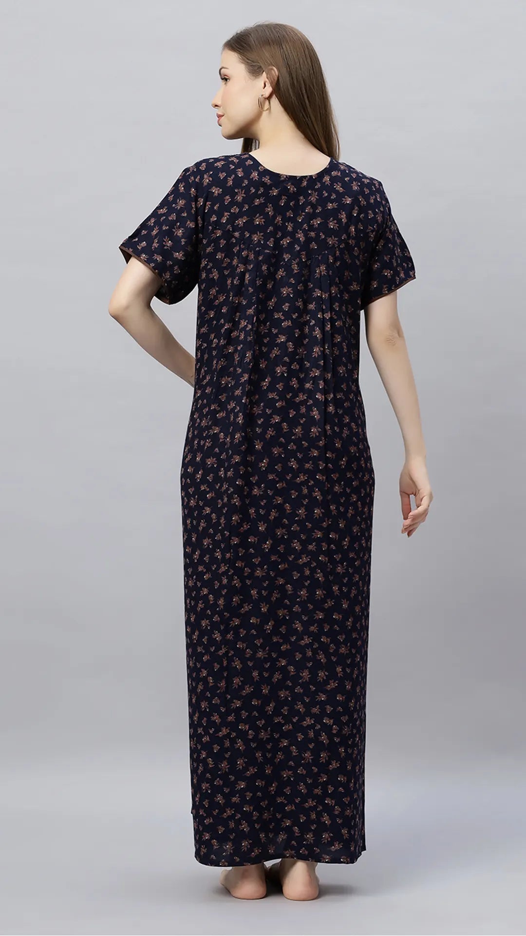 Sukanya Comfortable Women's Full Length Cotton Blend Half Sleeves Nighty, Soft and Elegant Print Sleepwear