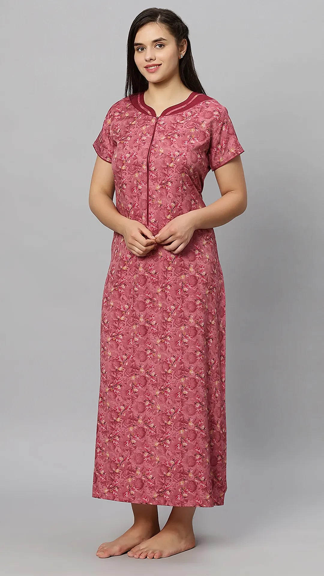 Sukanya Women's Blue Formal Lounge Wear Dress - Poly Cotton, Long, Half Sleeves