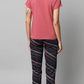 Sukanya Women's Lounge Wear Top & Pyjama Set - Dark Pink, Printed, Sinker Fabric, Regular Fit, Half Sleeve, Round Neck