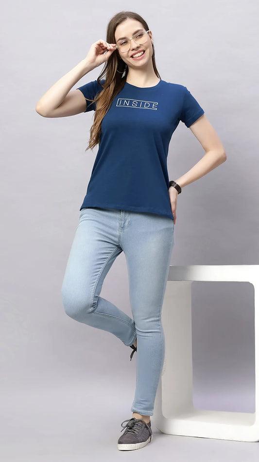 Lunica Women's  Lounge Wear  Seprate Top  - Blue , Looper Lycra, Regular Fit, Ideal For Women's, Lounge Wear, Half Sleeve, Round Neck