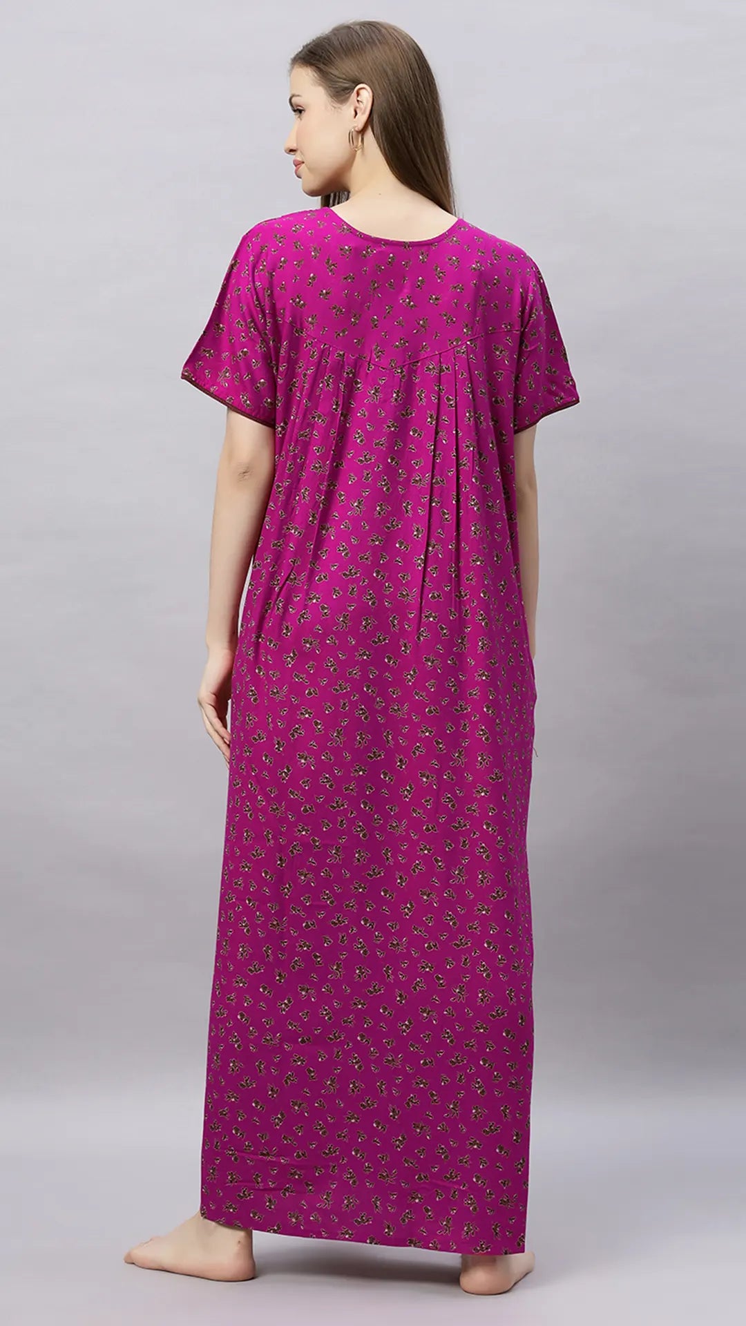 Sukanya Comfortable Women's Full Length Cotton Blend Half Sleeves Nighty, Soft and Elegant Print Sleepwear