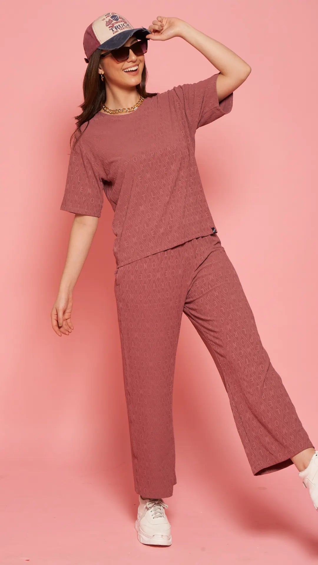 Lunica Women's Printed Sinker Nightsuit Set , Regular Fit Loungewear , Ideal for Women , Lounge Wear Nightdress Pyjama Set Sleepwear , Mauve Printed Half Sleeves Round Neck