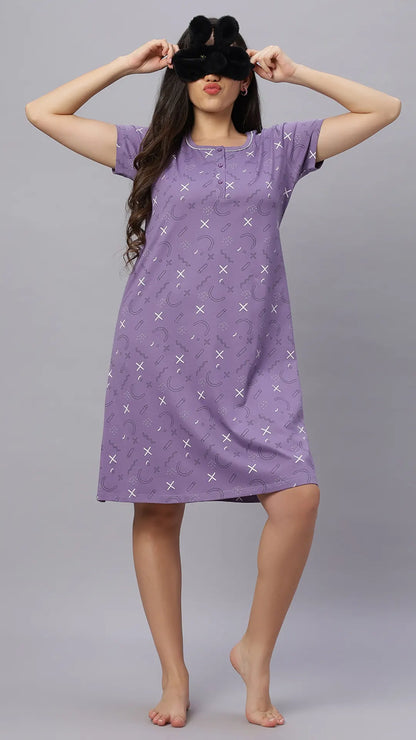 Sukanya Women's  Lounge Wear  Seprate Top  - Purple , Looper Lycra, Regular Fit, Ideal For Women's, Lounge Wear, Half Sleeve, Round Neck