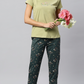 Sukanya Women's Printed Top & Pyjama Set, Regular Fit, Ideal For Lounge Wear, Pista, Sinker Fabric, Half Sleeve, Round Neck