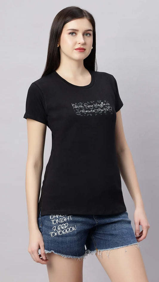 Lunica Women's  Lounge Wear  Seprate Top  - Black , Looper Lycra, Regular Fit, Ideal For Women's, Lounge Wear, Half Sleeve, Round Neck