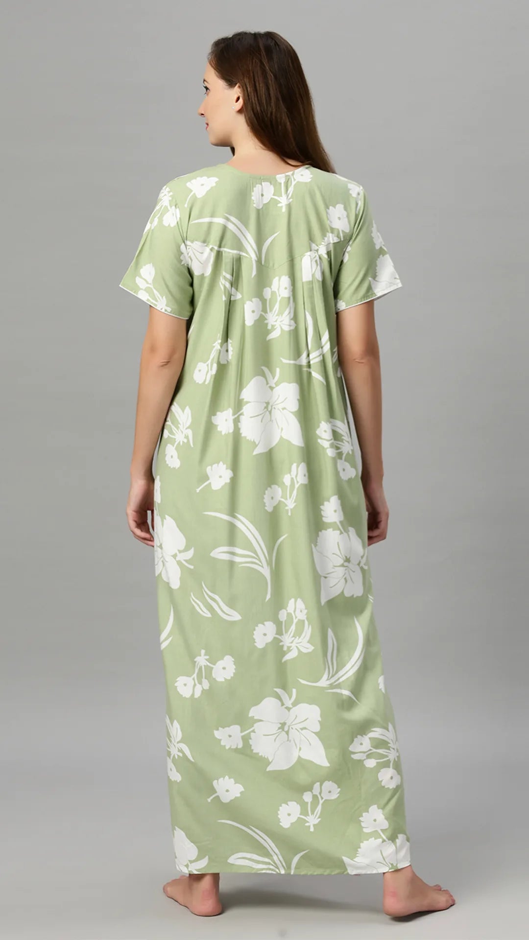 Sukanya Women's Floral Print Lounge Wear Gown -  Poly Cotton, Regular Fit, Half Sleeves, Round Neck, Light Purple, Light Green & Sky Blue