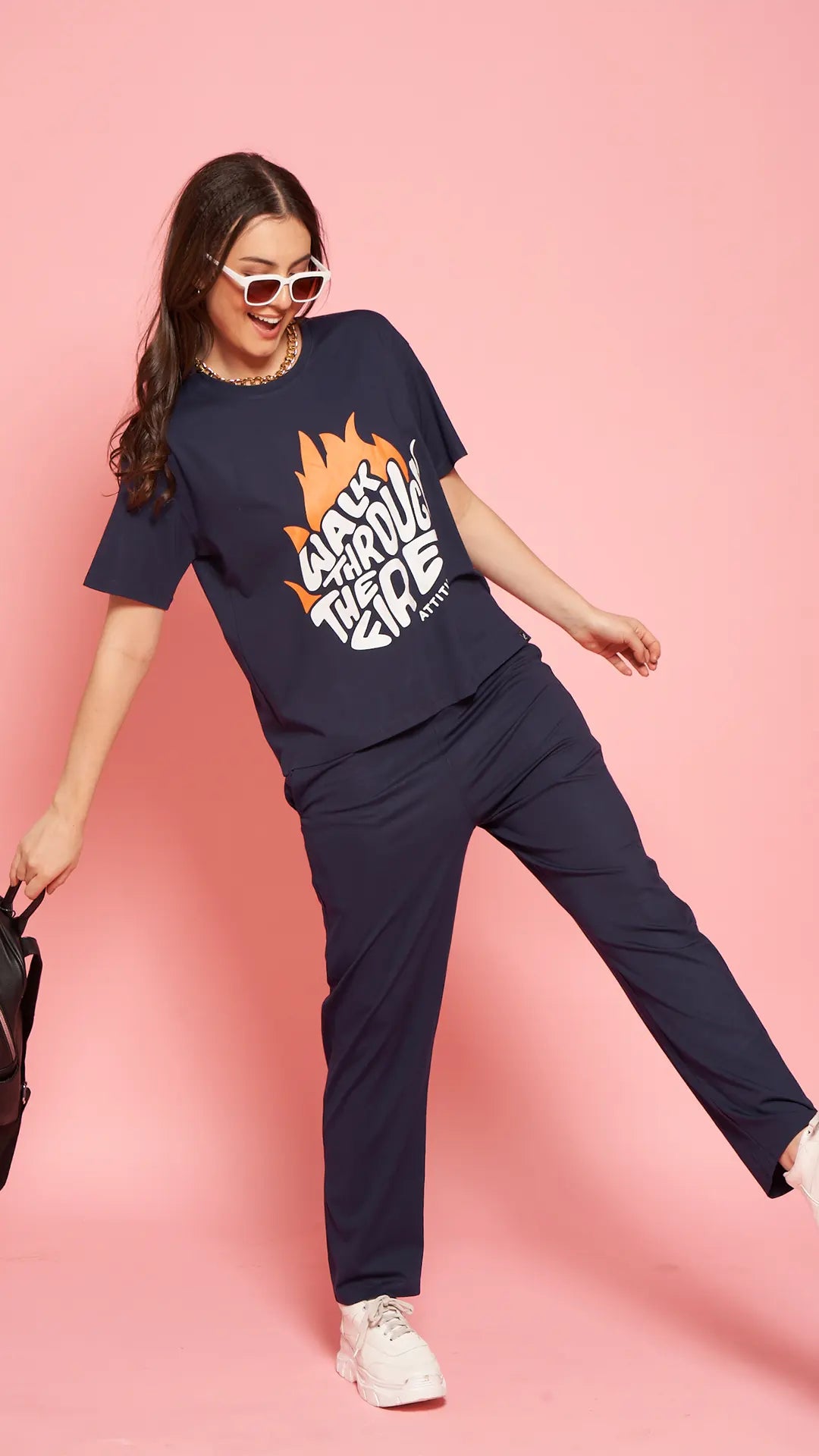 Lunica Women's Printed Sinker Nightsuit Set , Regular Fit Loungewear , Ideal for Women , Lounge Wear Nightdress Pyjama Set Sleepwear , Navy Printed Half Sleeves Round Neck