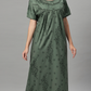Sukanya Women's Floral Print Lounge Wear Gown - Polly Cotton, Regular Fit, Half Sleeves, Round Neck, Green, Yellow & Rust