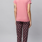 Sukanya Women's Printed Lounge Wear Top & Pyjama Set - Light Pink, Regular Fit, Ideal for Women's, Lounge Wear, Sinker Fabric, Half Sleeve, Round Neck