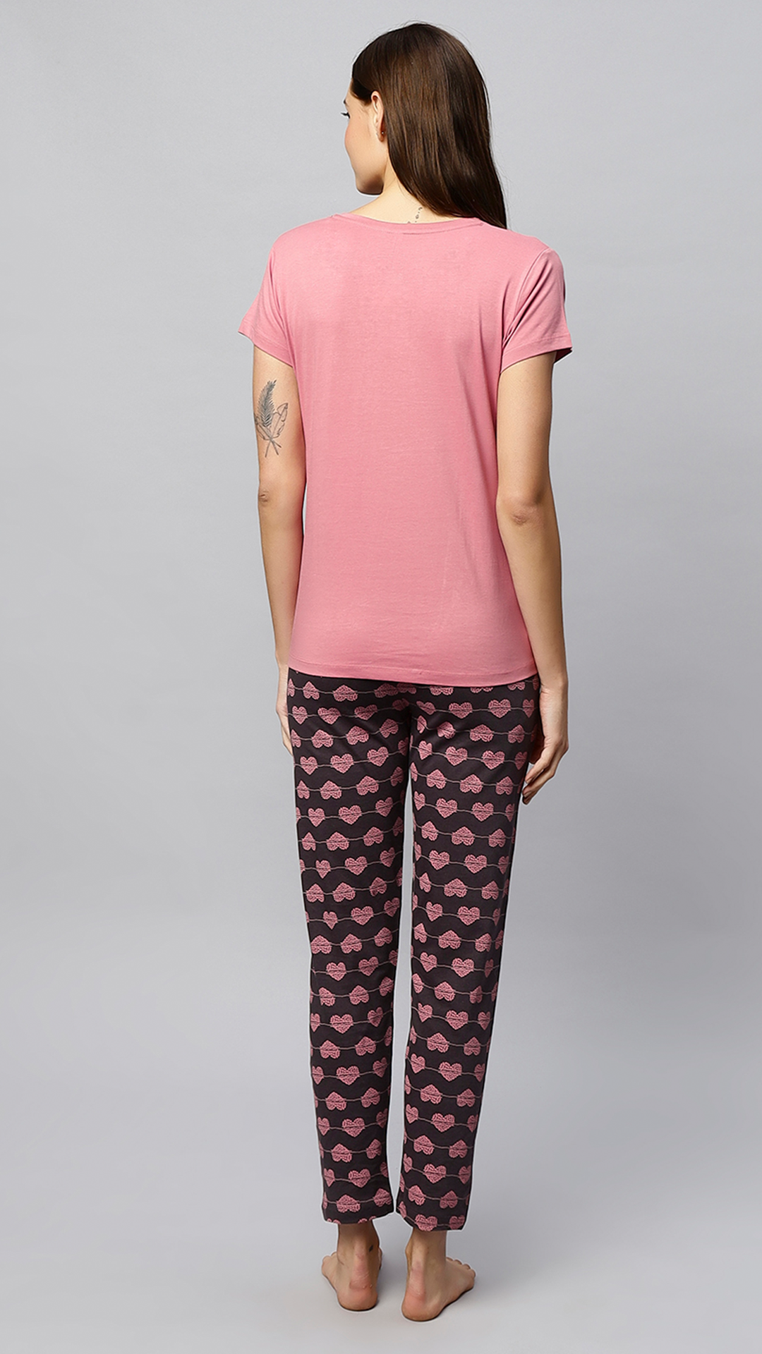 Sukanya Women's Printed Lounge Wear Top & Pyjama Set - Light Pink, Regular Fit, Ideal for Women's, Lounge Wear, Sinker Fabric, Half Sleeve, Round Neck