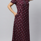 Sukanya Women's Floral Lounge Wear Gown - Regular Fit, Ideal for Women's, Lounge Wear,  Viscose Rayon, Floral, Half Sleeves, Round, Wine, Green & Mustard
