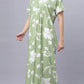 Sukanya Comfortable Women's Full Length Cotton Blend Half Sleeves Nighty, Khakhi, Green & Purple Soft and Elegant Print Sleepwear