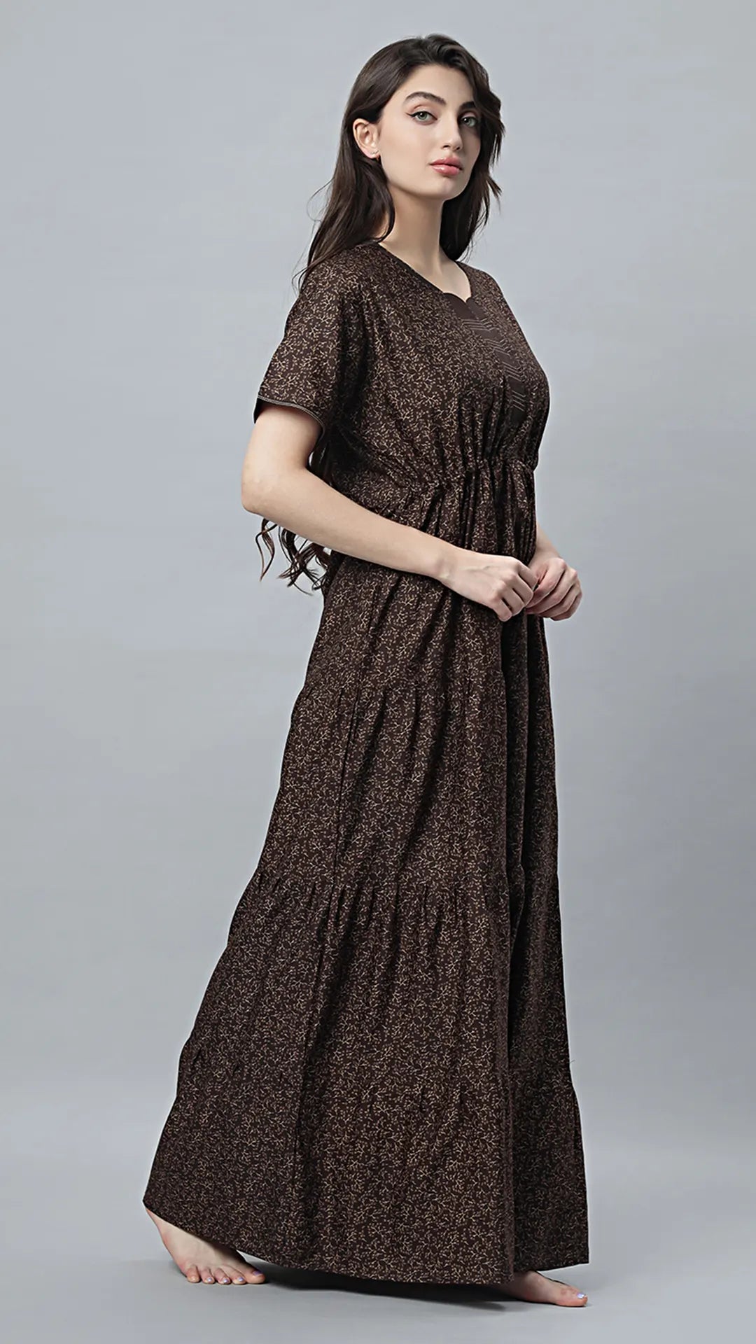 Sukanya Comfortable Women's Full Length Cotton Blend Half Sleeves Nighty, Blue, coffee & Wine, Soft and Elegant Print Sleepwear