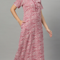 Sukanya Women's Printed Gowns - Poly Cotton, Regular Fit, Lounge Wear, Half Sleeves, V Neck, Green, Rust