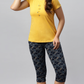 Sukanya Women's Printed Lounge Wear Top & Capri Set - Yellow, Regular Fit, Women's, Lounge Wear, Sinker Fabric, Printed Pattern, Half Sleeve, Round Neck