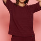 Lunica Women's Printed Sinker Nightsuit Set , Regular Fit Loungewear , Ideal for Women , Lounge Wear Nightdress Pyjama Set Sleepwear , Wine Printed Half Sleeves Round Neck