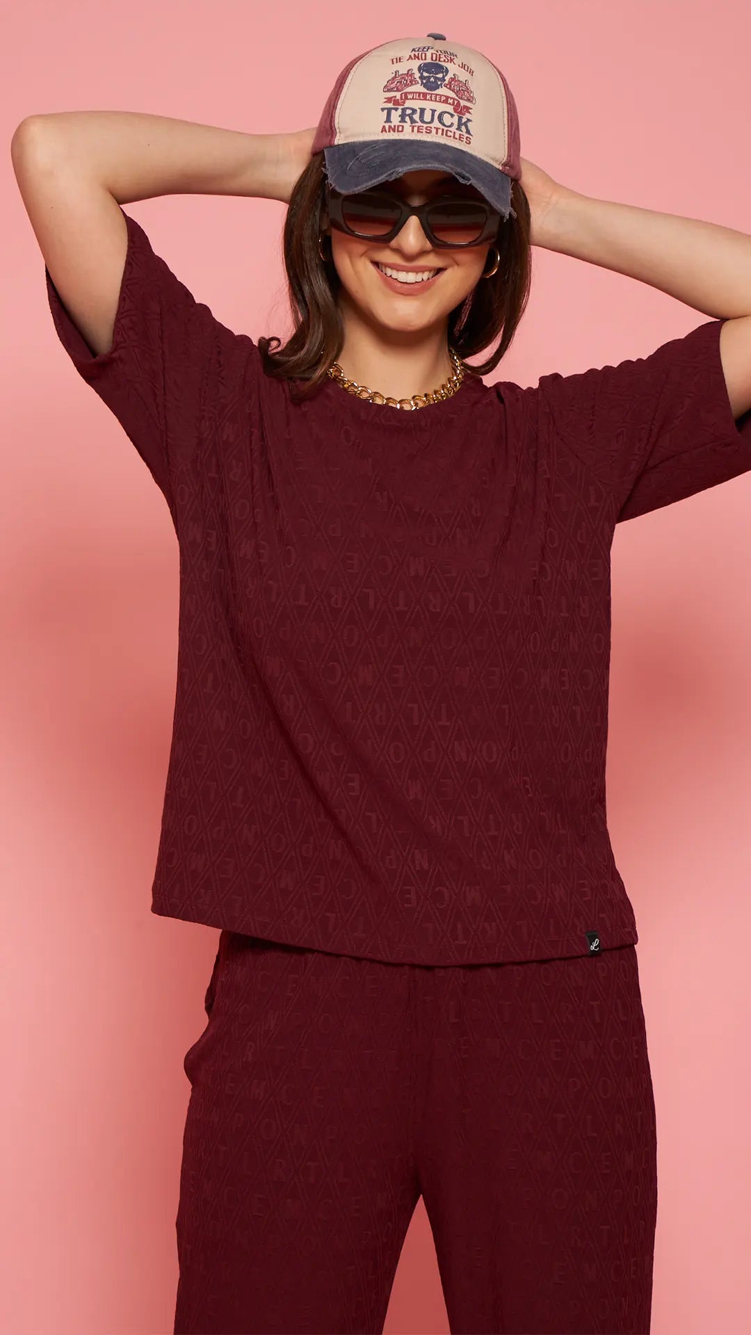 Lunica Women's Printed Sinker Nightsuit Set , Regular Fit Loungewear , Ideal for Women , Lounge Wear Nightdress Pyjama Set Sleepwear , Wine Printed Half Sleeves Round Neck
