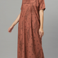 Sukanya Women's Floral Print Lounge Wear Gown - Polly Cotton, Regular Fit, Half Sleeves, Round Neck, Green, Yellow & Rust