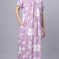 Sukanya Comfortable Women's Full Length Cotton Blend Half Sleeves Nighty, Khakhi, Green & Purple Soft and Elegant Print Sleepwear
