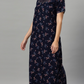 Sukanya Women's Leaf Print Lounge Wear Gown -VISCOSE POLYSTER, Regular Fit, Half Sleeves, Round Neck