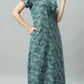 Sukanya Women's Blue, Green & Red, Floral Printed Poly Cotton Lounge Wear Gown - Regular Fit, V-neck, Half Sleeves