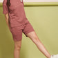 Lunica Women's Printed Sinker Nightsuit Set , Regular Fit Loungewear , Ideal for Women , Lounge Wear Nightdress Bermuda Set Sleepwear , Peach Printed Half Sleeves Round Neck