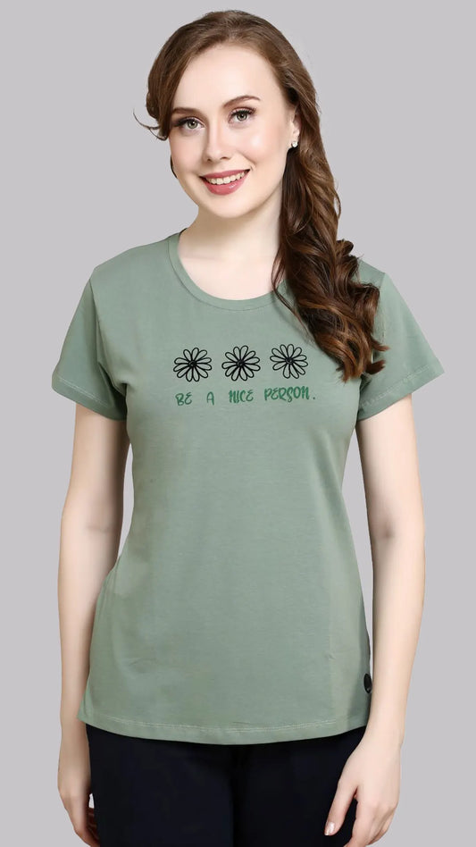 Lunica Women's  Lounge Wear  Seprate Top  - Green , Cotton Lycra, Regular Fit, Ideal For Women's, Lounge Wear, Half Sleeve, Round Neck