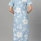 Sukanya Women's Floral Print Lounge Wear Gown -  Poly Cotton, Regular Fit, Half Sleeves, Round Neck, Light Purple, Light Green & Sky Blue