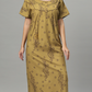 Sukanya Women's Floral Print Lounge Wear Gown - Polly Cotton, Regular Fit, Half Sleeves, Round Neck, Green, Yellow & Rust