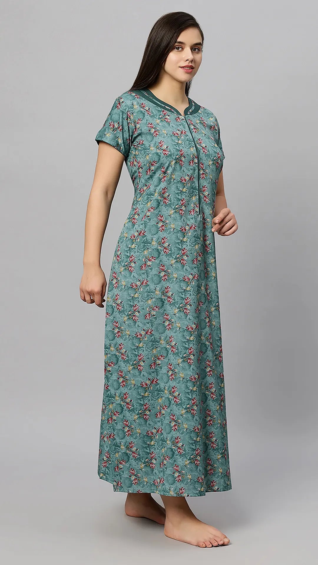 Sukanya Women's Blue Formal Lounge Wear Dress - Poly Cotton, Long, Half Sleeves