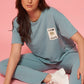 Lunica Women's Printed Sinker Nightsuit Set , Regular Fit Loungewear , Ideal for Women , Lounge Wear Nightdress Pyjama Set Sleepwear , Sky Blue Printed Half Sleeves Round Neck
