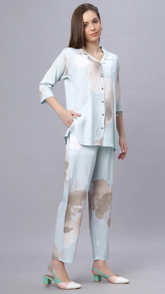 Sukanya Comfortable Women's Cotton Blend Half Sleeves Night Suit, Sky Blue, Soft and Elegant Print Sleepwear