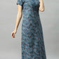 Sukanya Women's Blue, Green & Red, Floral Printed Poly Cotton Lounge Wear Gown - Regular Fit, V-neck, Half Sleeves