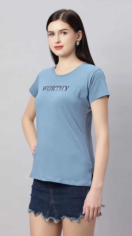 Lunica Women's  Lounge Wear  Seprate Top  - Blue , Looper Lycra, Regular Fit, Ideal For Women's, Lounge Wear, Half Sleeve, Round Neck
